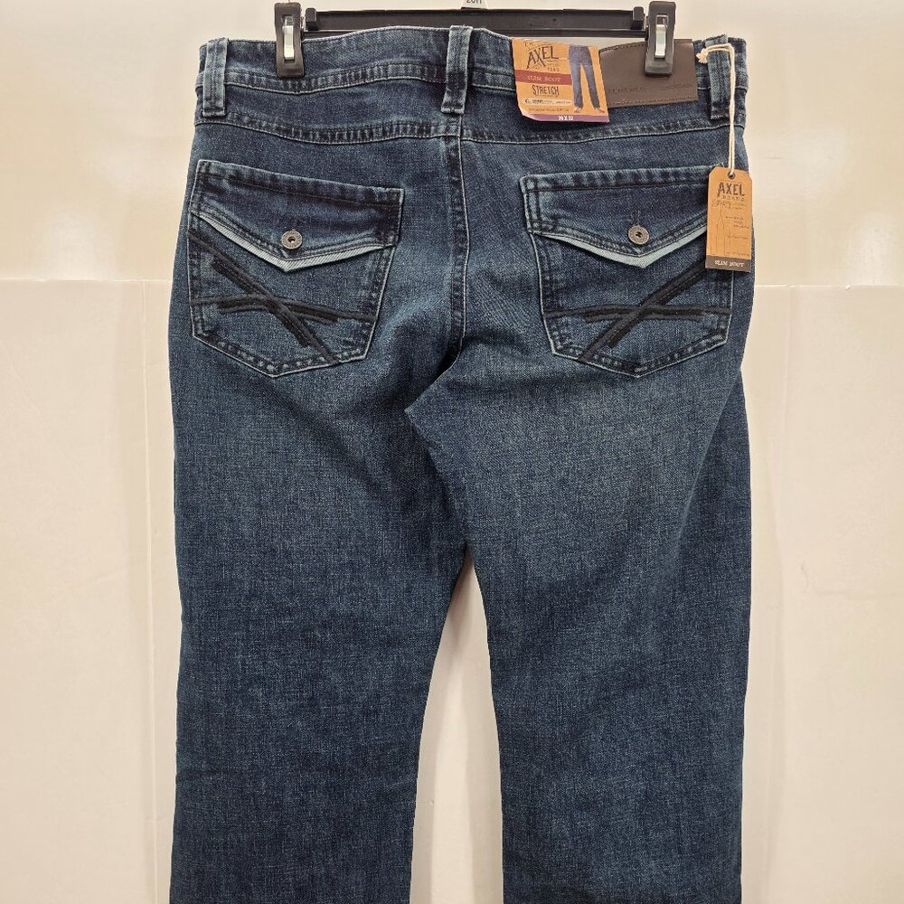 T.K. Axel Jeans Mens 36x32 Slim Boot Stretch Blue Denim Embroidered Pockets - Picture 2 of 13